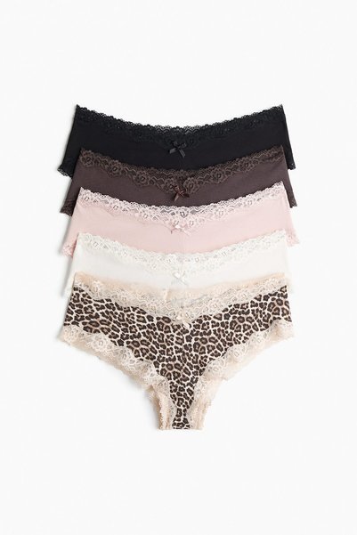H&M 5'li Pamuklu ve Dantelli Hipster Külot