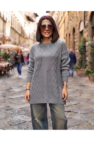 AYASOFYA OTANTIK Women's Round Neck Knitted Sweater, Antique/Washed, 100% Cot...
