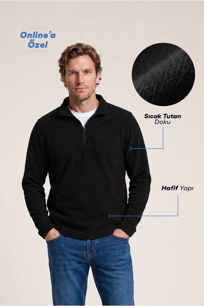 Kiğılı Zippered Bato Collar Regular Fit Fleece Sweatshirt