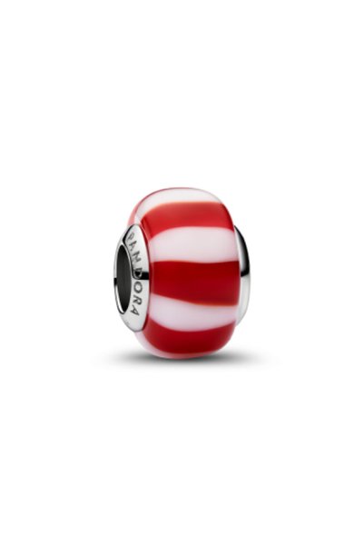 Pandora Kırmızı Nane Şekeri Murano Camı Charm