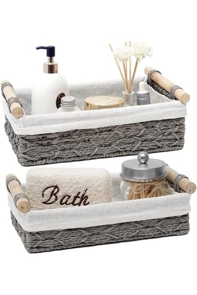 Generic 2 Pack Rectangle Woven Home Storage Baskets with Washable Liner, Pape...