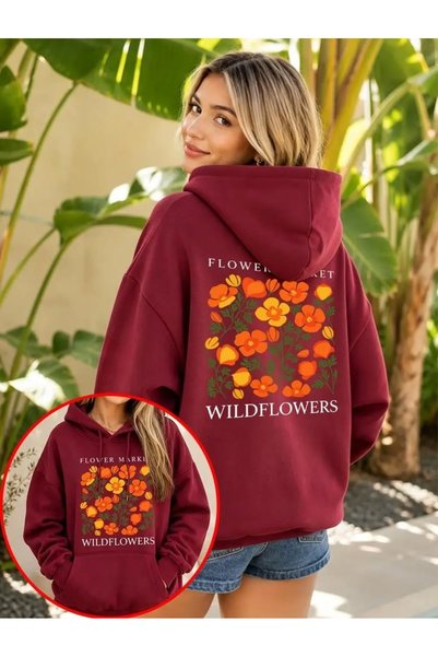 Vordevia Wild Flowers Printed Cotton 3 Thread Threaded Oversize Sweatshirt