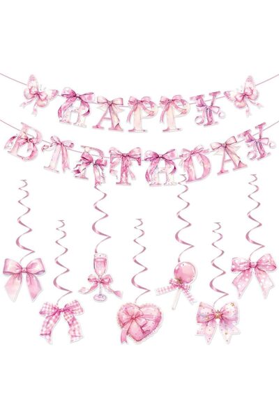 Generic Pink Bow Birthday Party Decorations, Pink Bow Happy Birthday Banner, ...