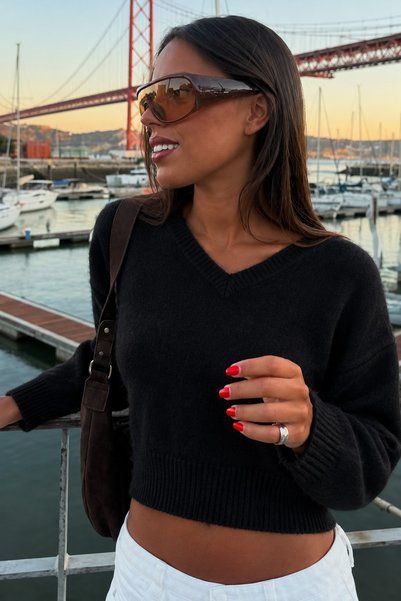 DAMGA JEANS Γυναικείο μακρυμάνικο casual μαύρο πουλόβερ