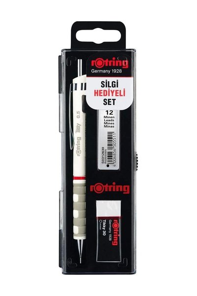 Rotring Tikky Versatil Pen Set with Eraser and Tip Gift White 0.5 mm