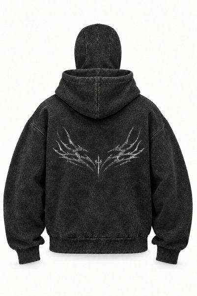 OPPPSSS Φούτερ Ninja Balaclava με διπλή κουκούλα, από πλυμένο ύφασμα, μαύρο μ...