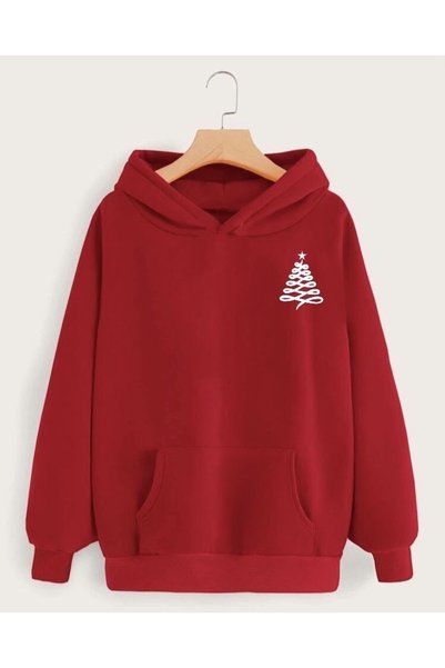 Vordevia Christmas Tree Printed Cotton 3 Thread Threaded Oversize Sweatshirt