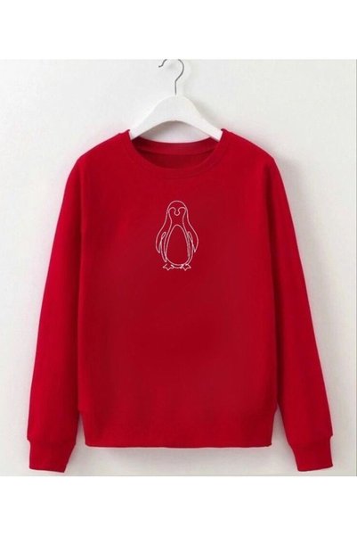 Vordevia Penguin Printed Cotton 3 Thread Threaded Crew Neck Oversize Sweatshirt