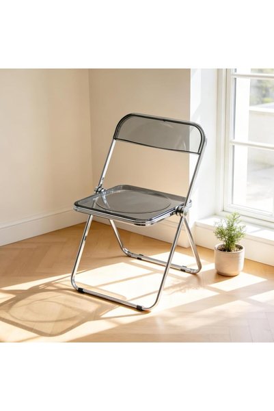 Generic Acrylic Folding Chair with Chrome Frame, Gray