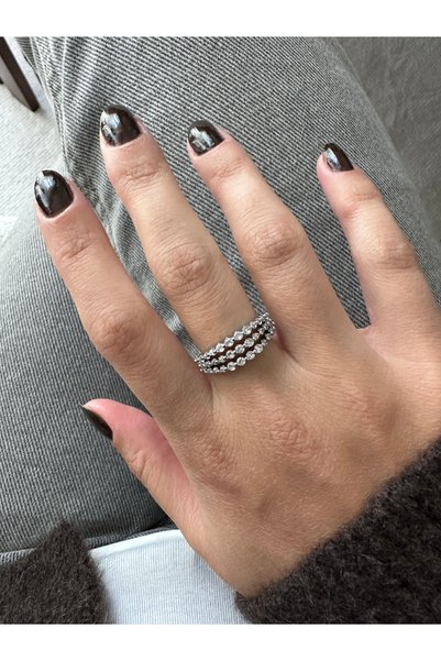 ringbox Silver Color 3 Row Stone Ring