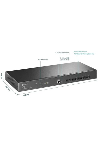 TP-LINK Switch TL-SX3008F, JetStream cu 8 porturi, 10GE SFP+ L2+, gestionat