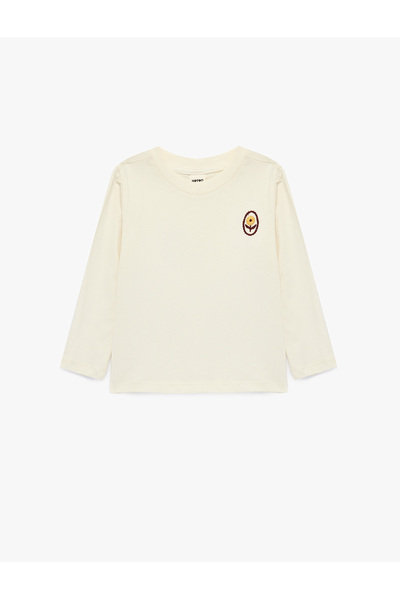 Koton Cotton Floral Embroidered Crew Neck Long Sleeve T-Shirt