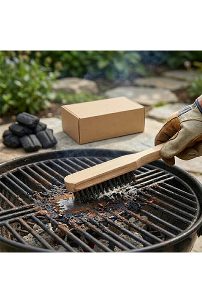 Ahşap saplı Tel Fırça – Mangal Izgarası, Barbekü ve Tost Makinesi Temizleme Fırçası