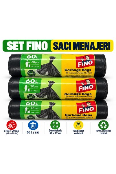 Generic Brand Set of 3 Fino 60-Liter Trash Bags with Reinforced Bottom
