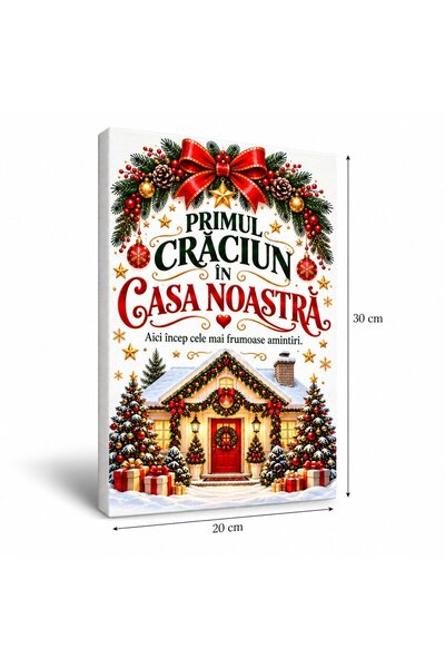 OEM Tablou pe pânză cu mesaj: "Primul nostru Crăciun în casa noastră", Model ...