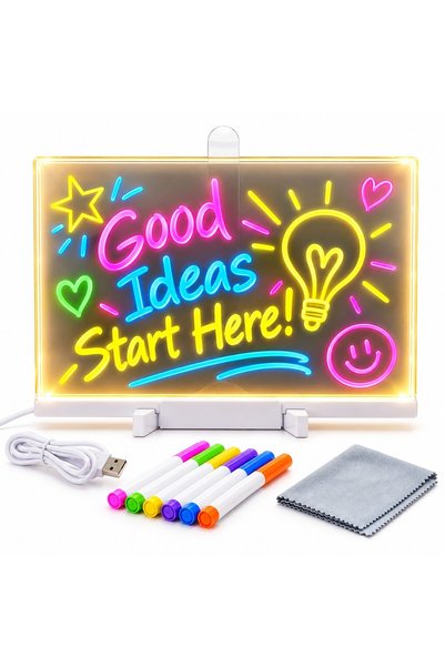 OEM Placă acrilică LED reutilizabilă, 30x20 cm, 7 markere colorate, suport și...