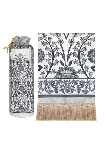 Bursa İpek Gray Ivy Pattern Velvet Prayer Rug