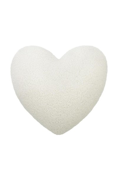 Karo Perna decorativa in forma de inima, alba, microfibra bouclé, 44 x 36 cm