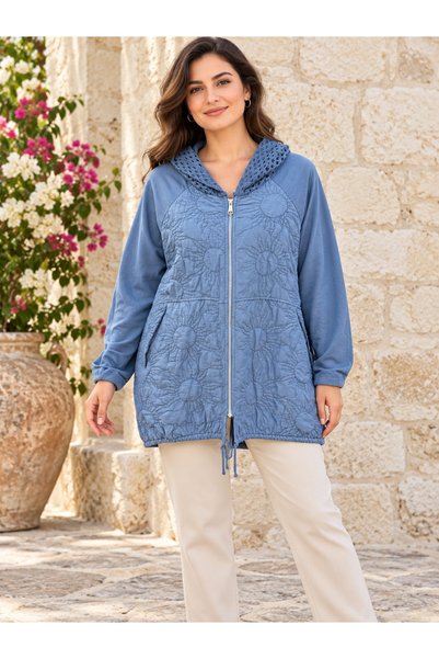 AGORATEKSTİL Women's Italian Quilted Front and 2-Thread Mesh Back Hooded Zipp...