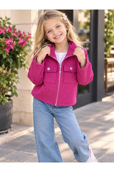 ByMisa Store Girl's Pink Jacket with Pocket Detail and Zipper
