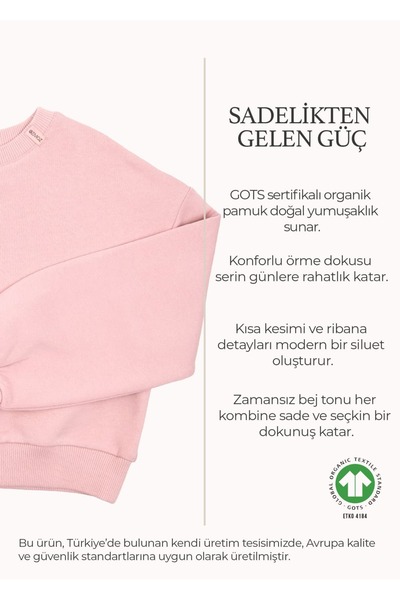 Ozmoz By Mukadder Özden Organik Pembe Kışlık Kısa Kesim Kız Çocuk Sweatshirt