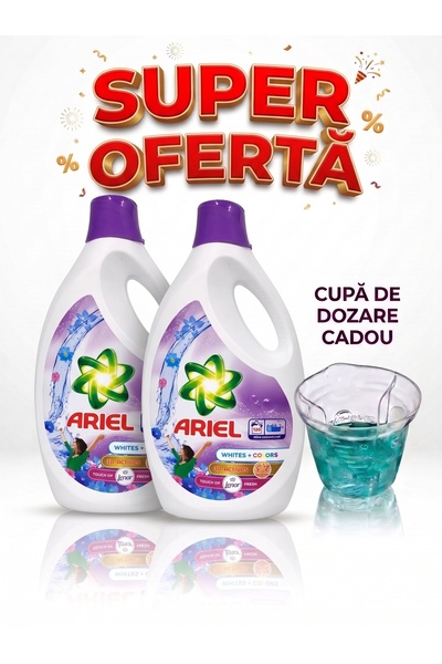 Ariel Pachet 2x Detergent lichid 3D Active White & Color 5.7 L + Cupa Dozaj C...