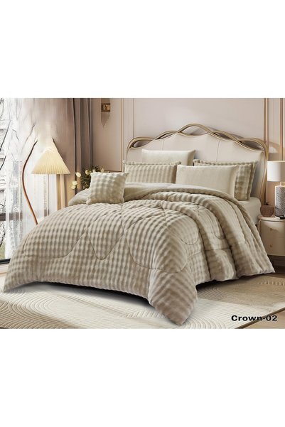 ALMIAAD Winter Fluffy Fur Design Bedding Set Elegant Winter Warm 7 Pieces Bed...