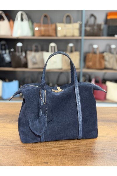 V'SHINE MODEL 5030 HAKİKİ DERİ SÜET ÇANTA (LACİVERT)