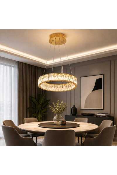 RFAN Candelabru LED, model L72007/500, textură de cristal, metal, 98W, auriu