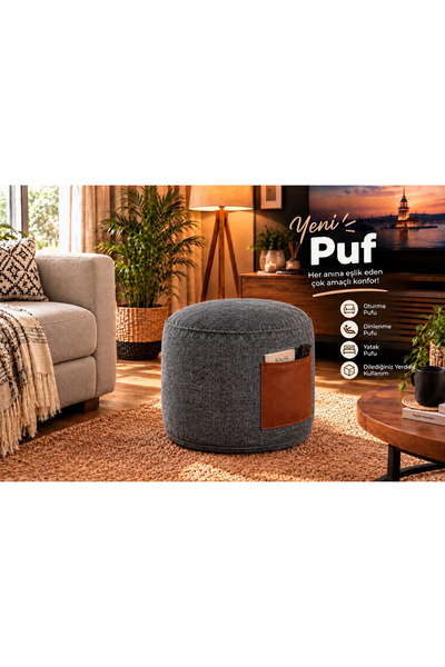 PUFYMAX Bohem Dekoratif Puf,ayakucu pufu,çok amaçlı cepli puf 45X40cm Yıkanab...