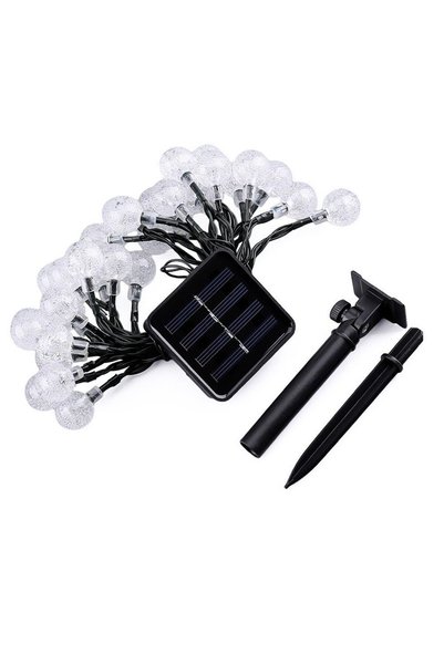 Noonedibs Șir de lumini solare de 9,5 m, 50 de becuri LED, bile, lumini decor...