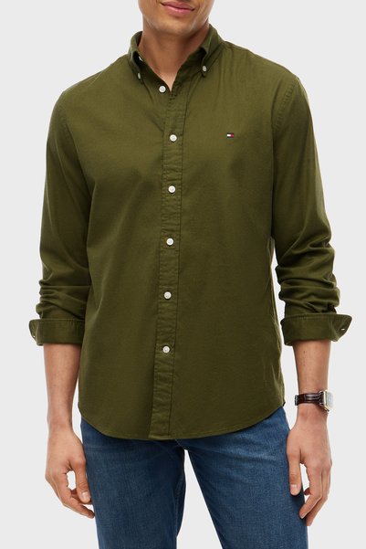 Tommy Hilfiger Pamuklu Regular Fit Logolu Düğmeli Yaka Gömlek Erkek GÖMLEK MW...