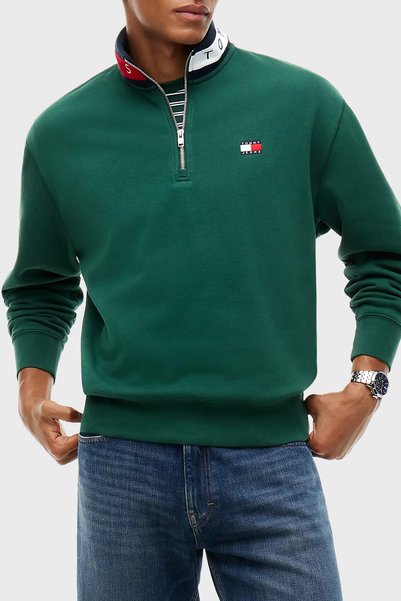 Tommy Jeans Logolu Pamuklu Regular Fit Yarım Fermuarlı Dik Yaka Sweat Erkek S...