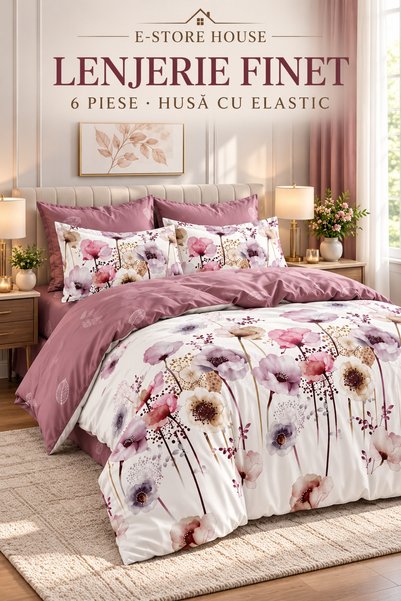 RALEX PUCIOASA Lenjerie de pat Finet, 6 piese, husă cu elastic 160/180 × 200 ...