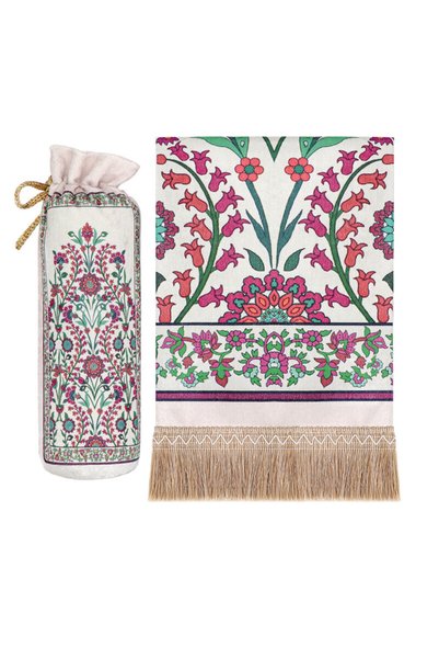 Bursa İpek Plum Ivy Pattern Velvet Prayer Rug with Pouch