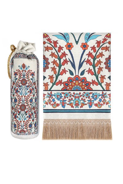 Bursa İpek Red Ivy Pattern Velvet Prayer Rug