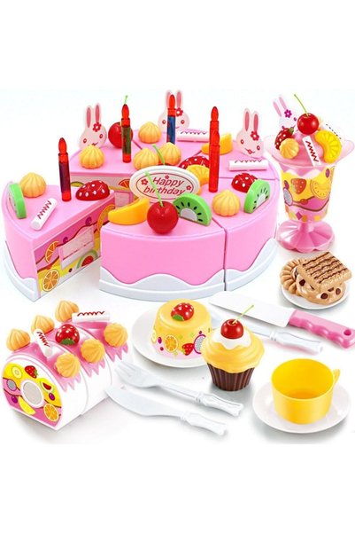 Generic Ghazal Toys Birthday Cake Play Food Set PINK 75Pcs Plastic Kitchen Cu...