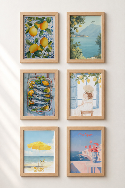 HOMEPACK Set de pictură cu 6 piese cu ramuri de lămâie și cadru Capri Postere...