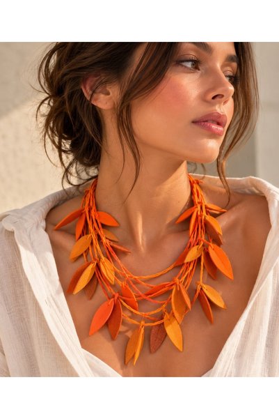 Kutcha Accessories Sylva Multi-Row Suede Leaf Necklace