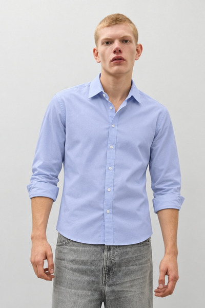 DAMGA JEANS Men's Classic Collar Casual A.Blue Shirt