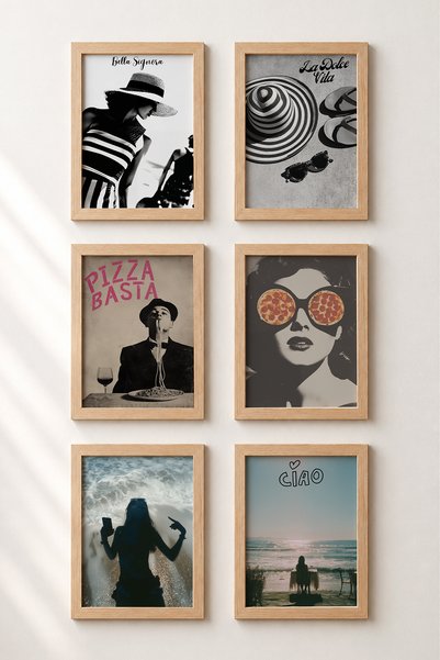 HOMEPACK 6 Piece Retro Dolce Vita Framed Painting Set Italy Posters Living Ro...