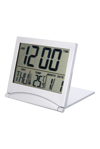 Noonedibs Ceas deșteptător digital pliabil cu ecran LCD și 8 piese muzicale o...