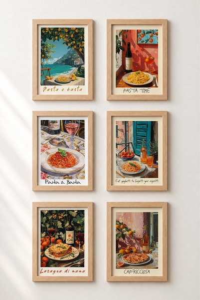 HOMEPACK 6 Piece Pasta and Pizza Table Framed Painting Set Italy Posters Wall...