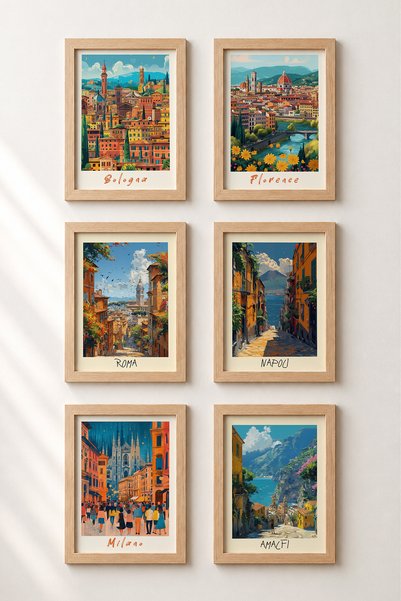HOMEPACK Set od 6 komada uokvirenih slika italijanskih gradskih pejzaža, ital...
