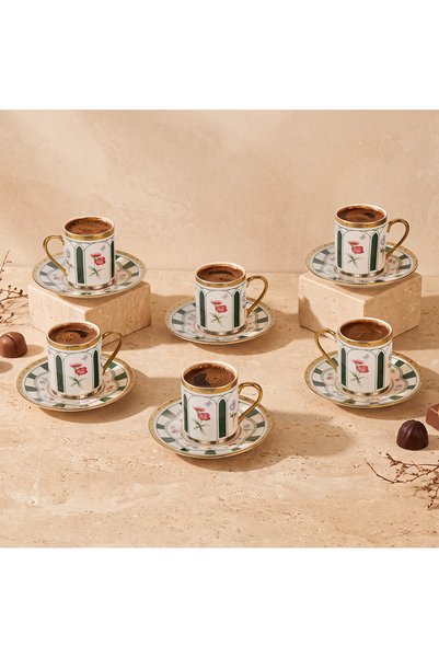 Aryıldız Best 12 Parça 6 Kişilik Kahve Fincan Takımı Yeşil 90 ml