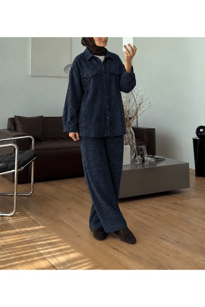 Hepsi Moda 2-Piece Set with Pocket Cover Detail - 3499 - Navy Blue