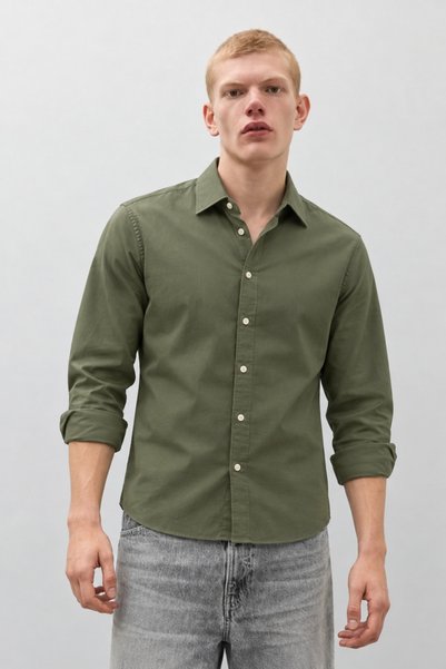 DAMGA JEANS قميص كاكي كاجوال بياقة كلاسيكية للرجال