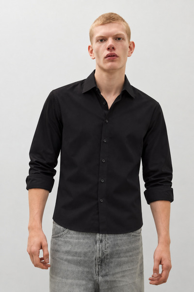 DAMGA JEANS Men's Classic Collar Casual Black Shirt