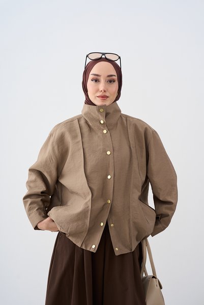 LOCCO Women's Stitched Snap Detail Lined Jacket Mink