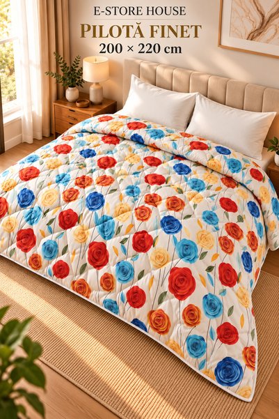 RALEX PUCIOASA Pilotă Finet Floral, 200 × 220 cm, umplutură microgel și fibră...